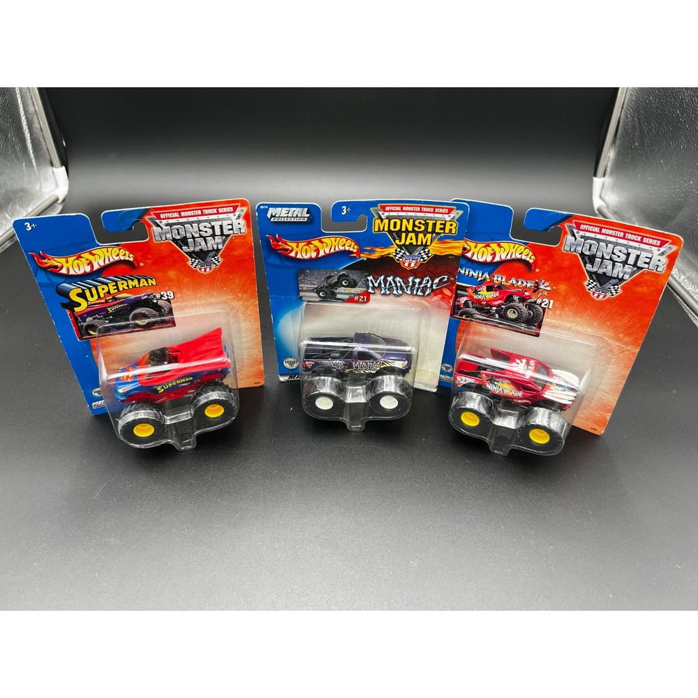 Hot Wheels Monster Jam Superman Maniac Ninja Blade 1:64 Die-cast Set of 3 NEW